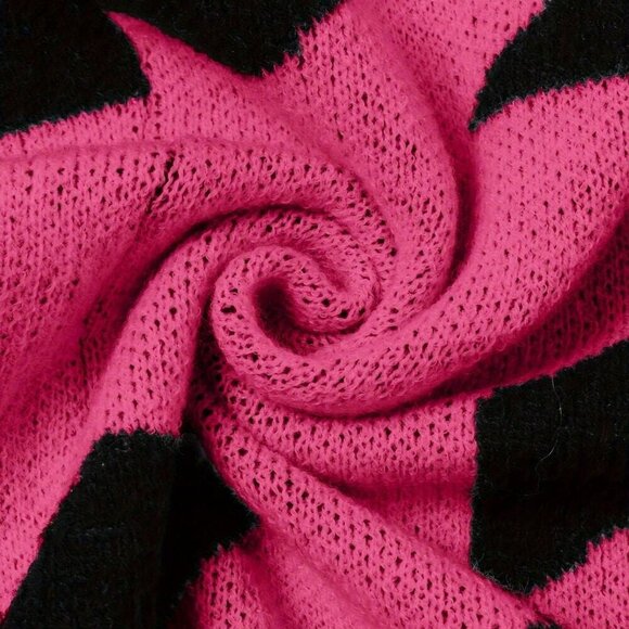 Hot Pink Casual Women's Trendy Colorblock Long Sleeve Knitted Cardigan - Picture 5 of 5